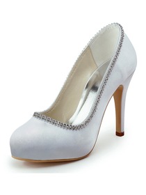 Elegantpark Closed Toe Platform Stiletto Heel Satin Rhinestones Evening & Party Shoes