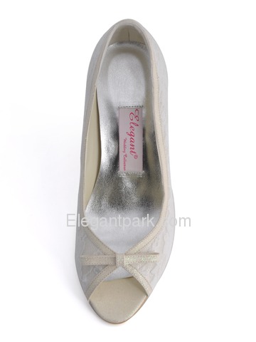 Elegantpark Ivory Peep Toe Bow Stiletto Heel Lace Wedding Evening Party Shoes (EL-029B)