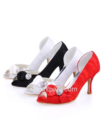 Elegantpark Lace Peep Toe Bowknot Rhinestone Wedding Evening Party Shoes (EL-042)
