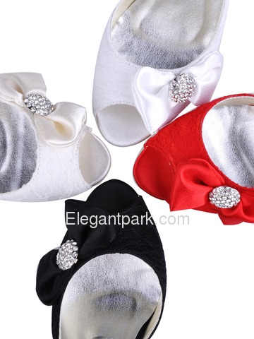 Elegantpark Lace Peep Toe Bowknot Rhinestone Wedding Evening Party Shoes (EL-042)