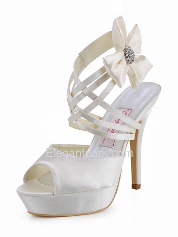 Elegantpark Blue Peep Toe Platform Flower Satin Wedding Evening Party Sandals (EP2031-PF)