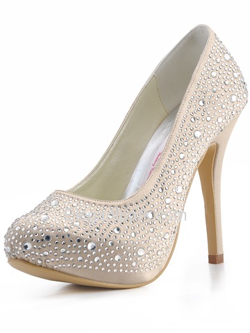 Elegantpark Closed Toe Stiletto Heel Platform Satin Rhinestones Evening & Party Shoes (EP11066C-IP)