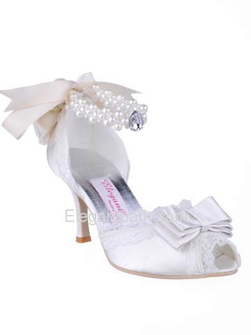 Elegant Peep Toe Stiletto Heel Bowknot Satin Bridal Evening Party Shoes (A3202)