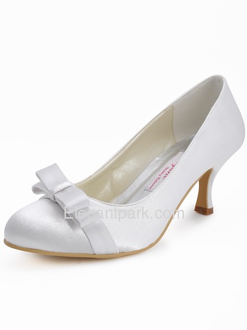 Elegantpark Round Toes Bowknot Stiletto Heel Satin Bridal Shoes (EP11019)