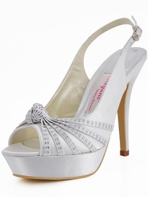 Elegantpark Slingbacks Stiletto Heel Pumps Satin Wedding Shoes With Rhinestone