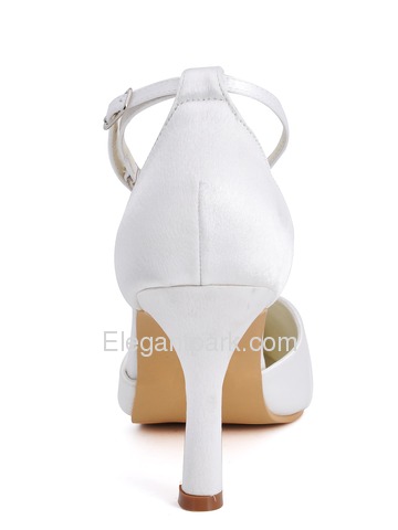 Elegantpark Satin Upper Pointy Toe Stiletto Heel Ribbon Tie Rhinestone Buckle Stylish Wedding Bridal Shoes (A560)