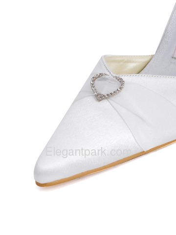 Elegantpark Satin Upper Pointy Toe Stiletto Heel Ribbon Tie Rhinestone Buckle Stylish Wedding Bridal Shoes (A560)