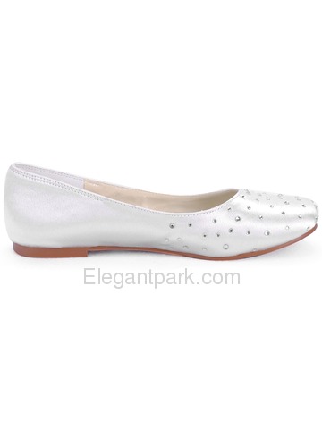 Elegantpark Ivory Closed Toe Flat Satin Rhinestones Shoes (EL-030)