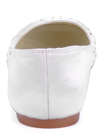 Elegantpark Ivory Closed Toe Flat Satin Rhinestones Shoes (EL-030)