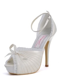 Elegantpark Satin Stiletto Heel Platform Pumps With Bowknot Wedding Shoes