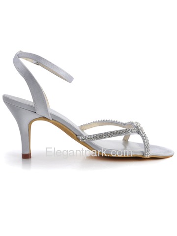 Elegantpark Silver Open Toe Satin Rhinestones Stiletto Heel Slingback Bridal Party Shoes (EP2056)