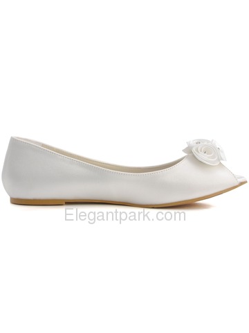 Elegantpark Classic Ivory Peep Toe Flower Satin Wedding Bridal Flats (EP31015)