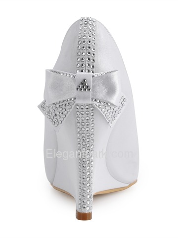 Elegantpark White Peep Toe Bow Rhinestone Satin Wedges Wedding Bridal Shoes (EP41020)