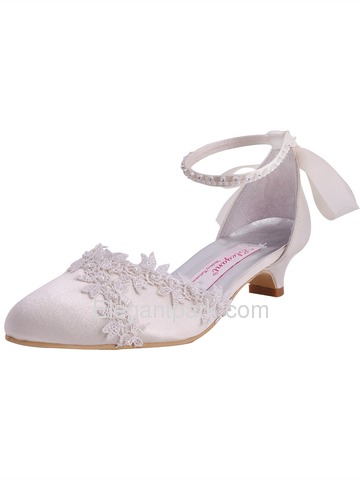 Elegantpark White Pointy Toe Stiletto Heel Satin Appliques Wedding Evening Party Shoes (A1049)