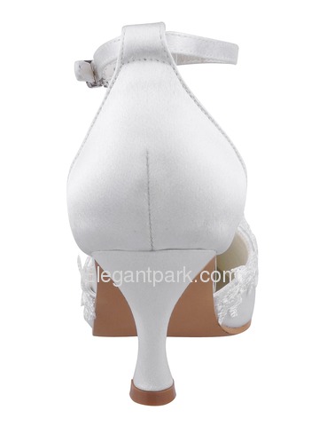 Elegantpark White Pointy Toe Stiletto Heel Satin Appliques Wedding Evening Party Shoes (A1049)