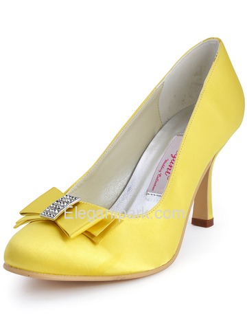 Elegantpark Ivory Round Toe Chunky Heel Satin Bowknot Bridal Evening Shoes (A2000)