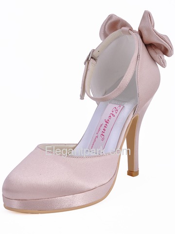 Elegantpark Gold Almond Toe Bow Stiletto Heel Satin Wedding Evening Party Shoes (AJ091-PF)
