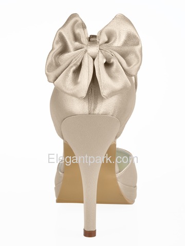 Elegantpark Gold Almond Toe Bow Stiletto Heel Satin Wedding Evening Party Shoes (AJ091-PF)