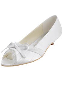Elegantpark Peep Toe Bowknot Kitten Heel Satin Wedding Bridal Shoes