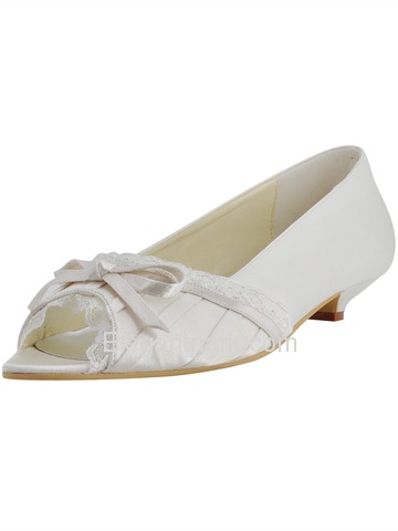 Elegantpark Peep Toe Bowknot Kitten Heel Satin Wedding Bridal Shoes (EL10009)