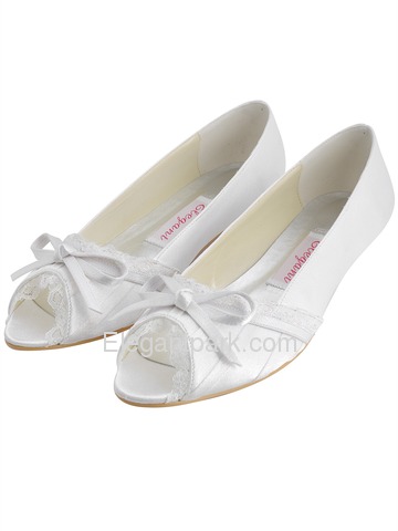 Elegantpark Peep Toe Bowknot Kitten Heel Satin Wedding Bridal Shoes (EL10009)