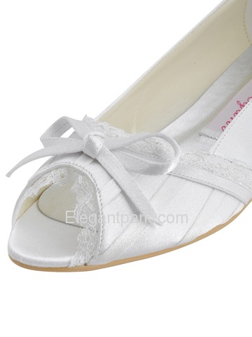 Elegantpark Peep Toe Bowknot Kitten Heel Satin Wedding Bridal Shoes (EL10009)