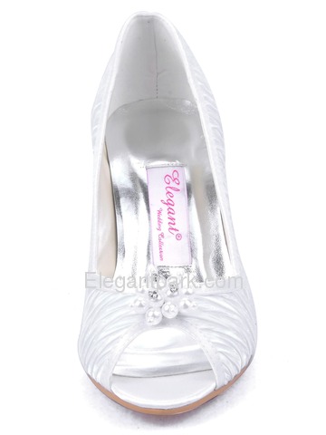 Elegantpark Ruched Satin Stiletto Heel Bridal Shoes with Pearls (EL10022)