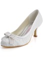 Elegantpark White Closed Toe Spool Heel Satin and Lace Wedding Shoes