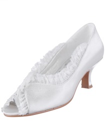Elegantpark Peep Toe Chunky Heel Satin Shoes