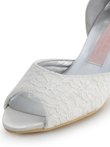 white lace open toe heels