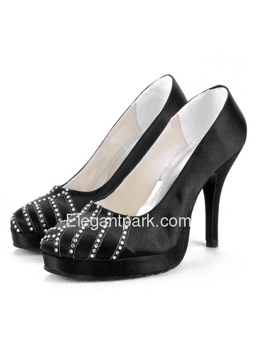 Elegantpark Black Satin Platforms Stiletto Heel Party Shoes (EP11007-PF)