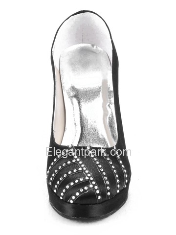 Elegantpark Black Satin Platforms Stiletto Heel Party Shoes (EP11007-PF)