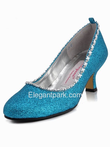 Elegantpark Silver Almond Toe Chunky Heel Glitter PU Ribbon Tie Evening Party Shoes (EP31010)