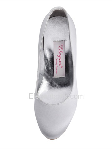 Elegantpark White Round Toe Pump Spool Heel Satin Evening Party Wedding Shoes (A2000B)