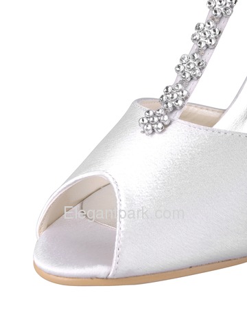 Elegantpark White Peep Toe Stiletto Heel Satin Rhinestones Wedding Eveing Party Shoes (MR-001)