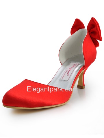 Elegantpark Satin Almond Toe Spool Heel Bow Satin Evening Party Shoes (AJ091)