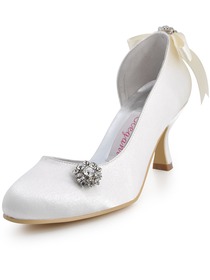 Elegantpark Pumps Rhinestone Spool Heel Satin Wedding Bridal Shoes