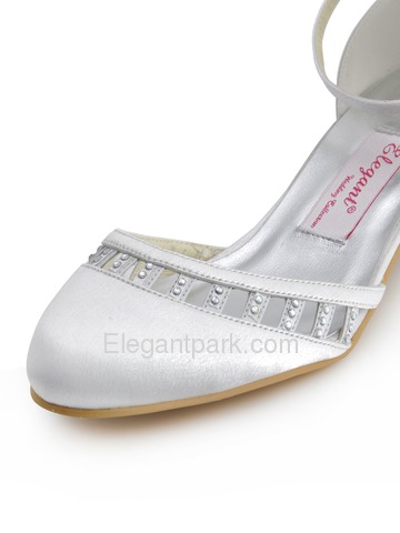 Elegantpark Ivory Almond Toe Buckle Low Heel Satin Wedding Evening Party Shoes (EL-001)