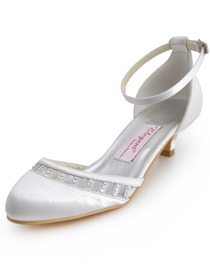 Elegantpark Ivory Almond Toe Buckle Low Heel Satin Wedding Evening Party Shoes