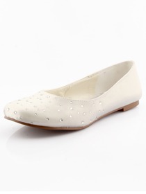 Elegantpark Ivory Closed Toe Flat Satin Rhinestones Shoes