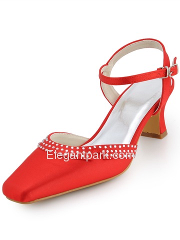 Elegantpark Satin Square Toe Chunky Heel Rhinestones Bridal Shoes With Buckle (EP11033)