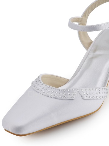 Elegantpark Satin Square Toe Chunky Heel Rhinestones Bridal Shoes With Buckle (EP11033)