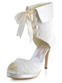 Elegantpark Satin Stiletto Lace Peep Toe Heel Pumps With Platform Wedding Ankle Boots