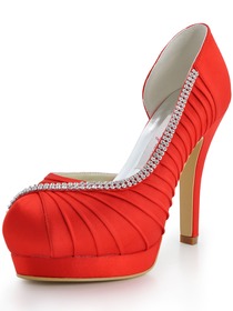 Elegantpark Red Almond Toe Rhinestones Stiletto Heel Platforms Evening Party Shoes