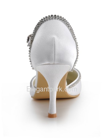 Elegantpark Satin Stiletto Heel Round Toe Rhinestones Wedding Shoes With Buckle (EP11068)