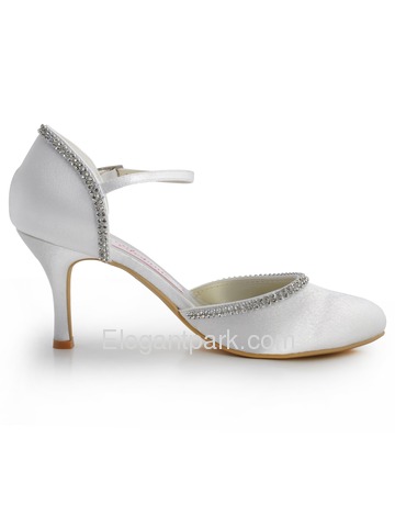 Elegantpark Satin Stiletto Heel Round Toe Rhinestones Wedding Shoes With Buckle (EP11068)