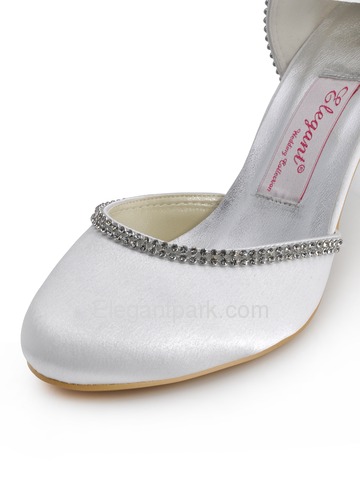 Elegantpark Satin Stiletto Heel Round Toe Rhinestones Wedding Shoes With Buckle (EP11068)