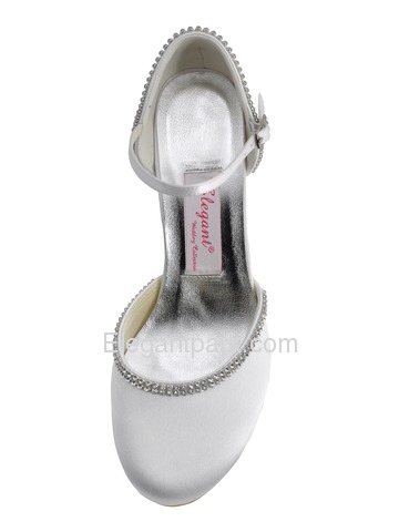 Elegantpark Satin Stiletto Heel Round Toe Rhinestones Wedding Shoes With Buckle (EP11068)