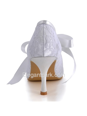 Elegantpark White Almond Toe Stiletto Heel Lace Bridal Wedding Party Shoes (A3039)