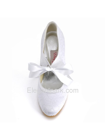 Elegantpark White Almond Toe Stiletto Heel Lace Bridal Wedding Party Shoes (A3039)